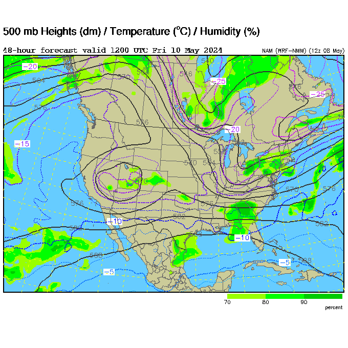 48 HOUR 500 MB HEIGHTS / TEMPERATURE