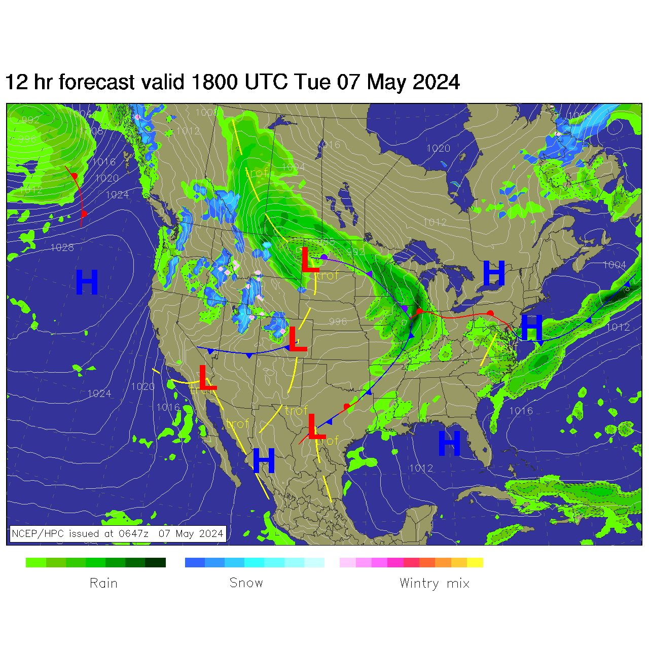 Current United States 12 Hour Surface Map