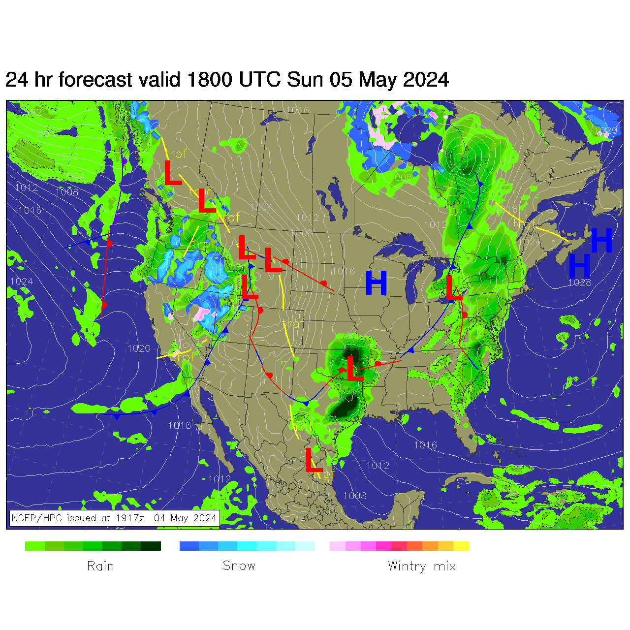 Current United States 24 Hour Surface Map