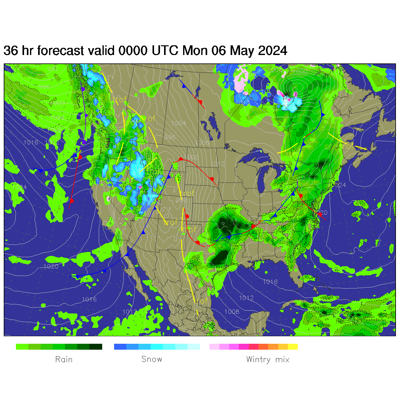 Current United States 36 Hour Surface Map